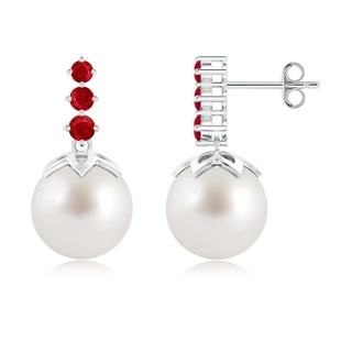 10mm AAA South Sea Pearl Earrings with Graduated Ruby in S999 Silver