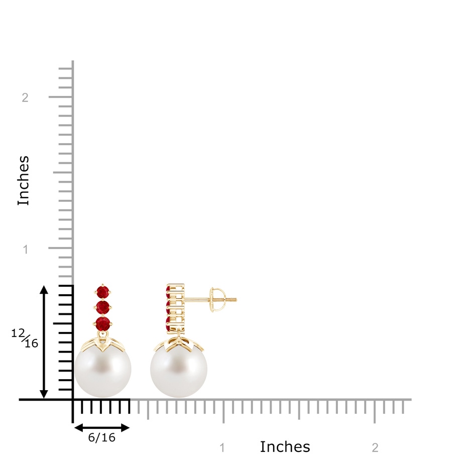 10mm AAA South Sea Pearl Earrings with Graduated Ruby in Yellow Gold product image