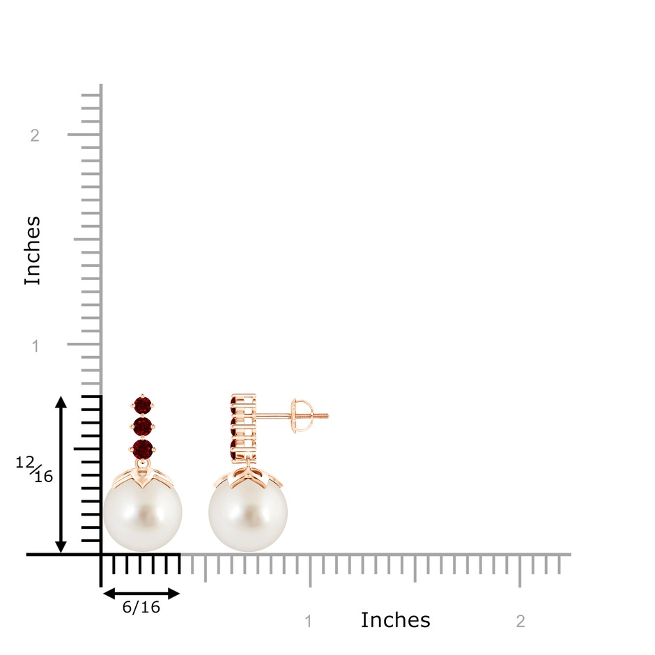 10mm AAAA South Sea Pearl Earrings with Graduated Ruby in Rose Gold product image