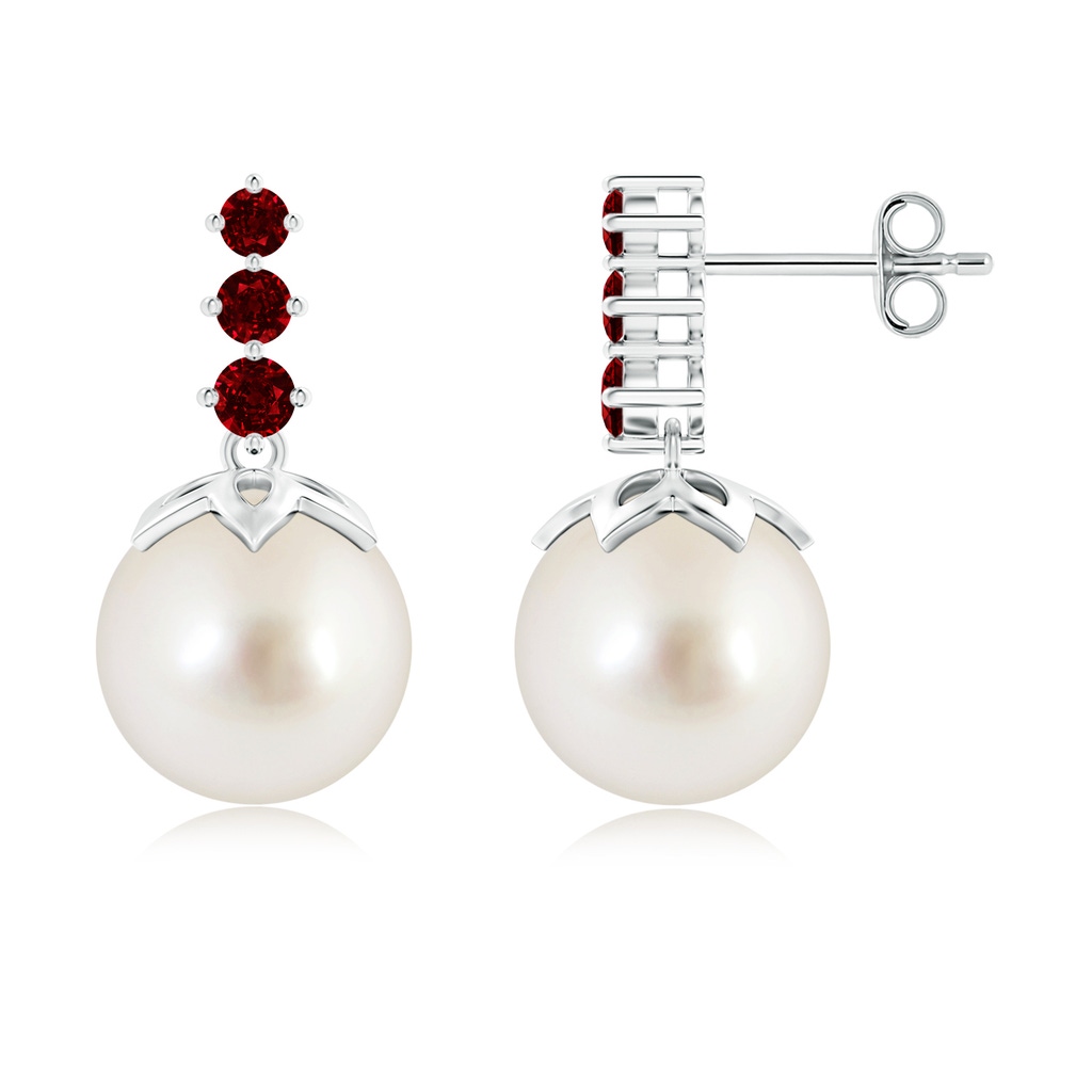 10mm AAAA South Sea Pearl Earrings with Graduated Ruby in S999 Silver