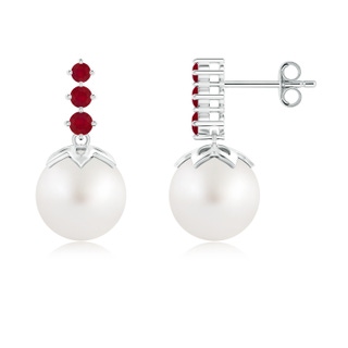 9mm AA South Sea Pearl Earrings with Graduated Ruby in S999 Silver