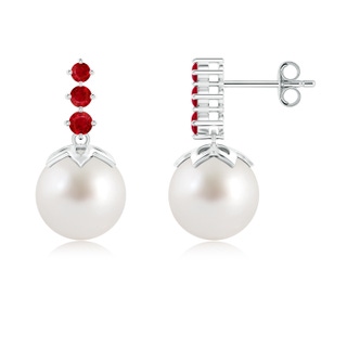 9mm AAA South Sea Pearl Earrings with Graduated Ruby in S999 Silver