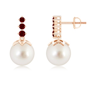 9mm AAAA South Sea Pearl Earrings with Graduated Ruby in 9K Rose Gold