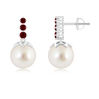 9mm AAAA South Sea Pearl Earrings with Graduated Ruby in White Gold