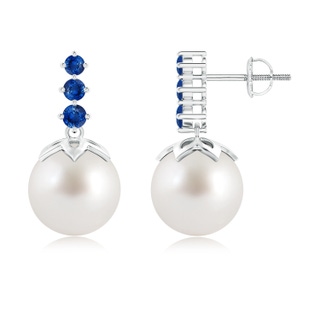 10mm AAA South Sea Cultured Pearl Earrings with Graduated Sapphire in White Gold