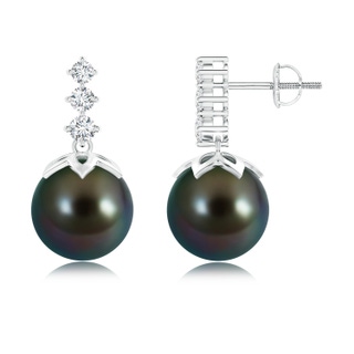 10mm AAAA Tahitian Cultured Pearl Earrings with Graduated Diamond in White Gold