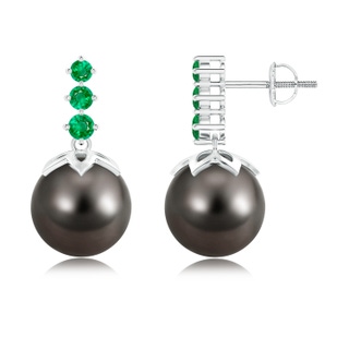 10mm AAA Tahitian Cultured Pearl Earrings with Graduated Emerald in White Gold