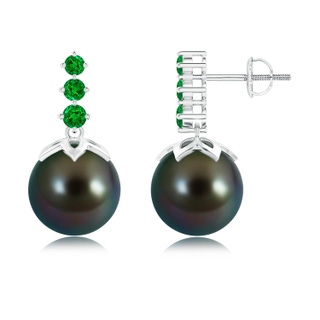 10mm AAAA Tahitian Cultured Pearl Earrings with Graduated Emerald in White Gold