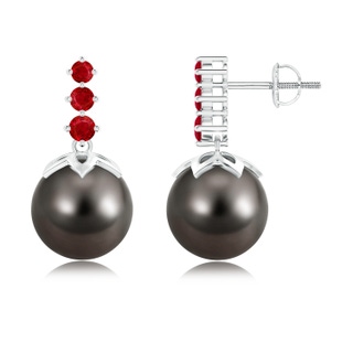 10mm AAA Tahitian Cultured Pearl Earrings with Graduated Ruby in White Gold