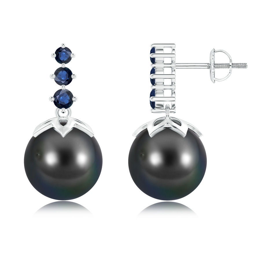 10mm AA Tahitian Pearl Earrings with Graduated Sapphire in White Gold 