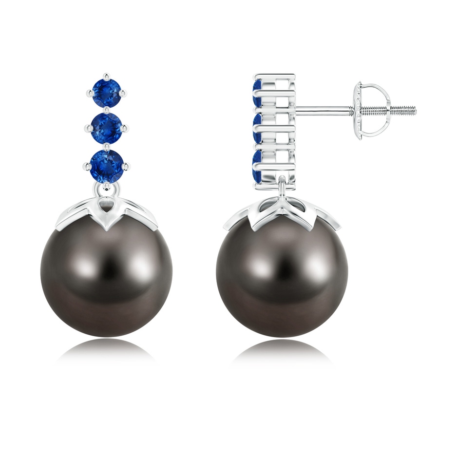 10mm AAA Tahitian Pearl Earrings with Graduated Sapphire in White Gold 