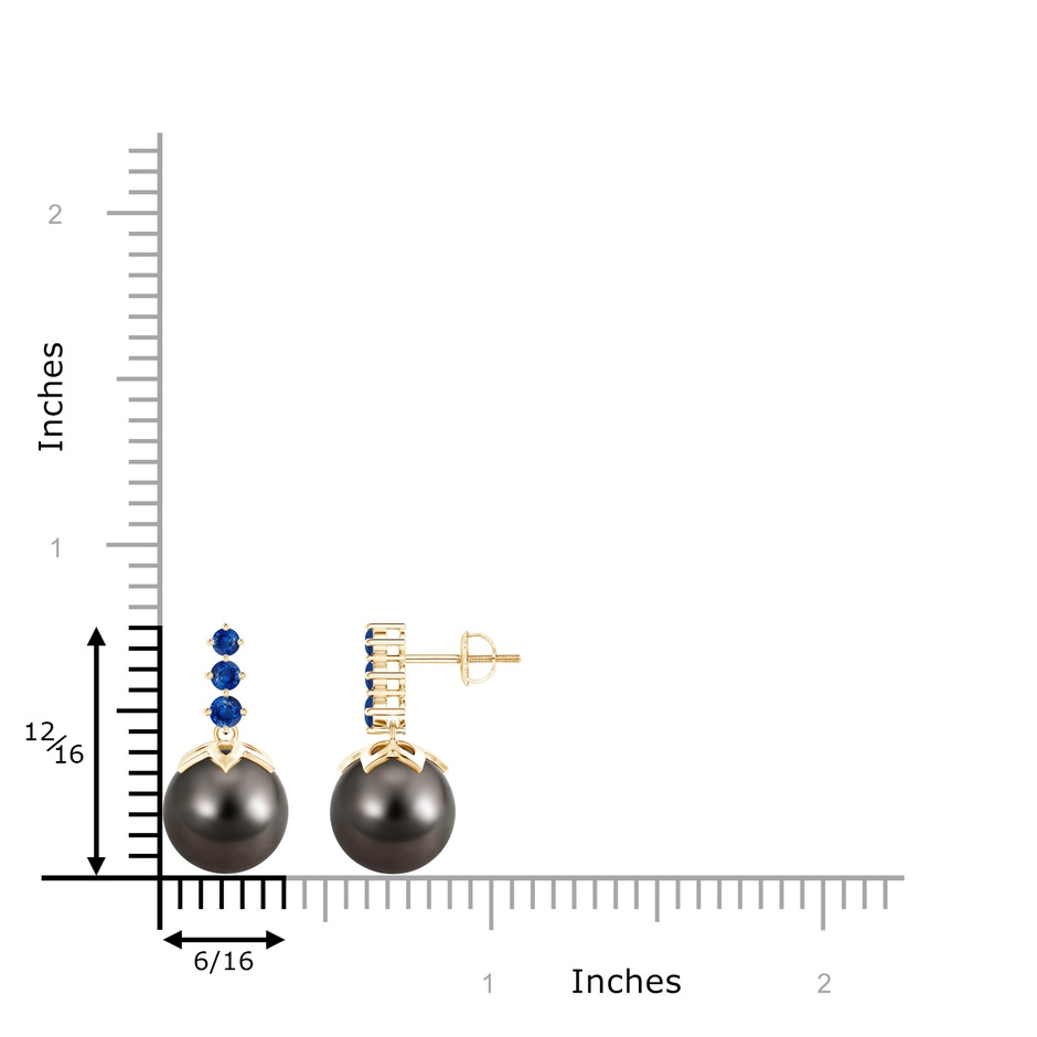 10mm AAA Tahitian Pearl Earrings with Graduated Sapphire in Yellow Gold product image