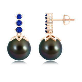 10mm AAAA Tahitian Pearl Earrings with Graduated Sapphire in Rose Gold