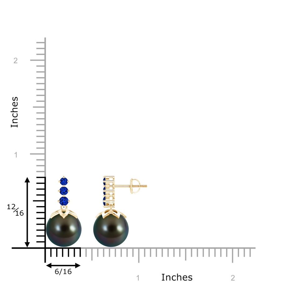 10mm AAAA Tahitian Pearl Earrings with Graduated Sapphire in Yellow Gold product image