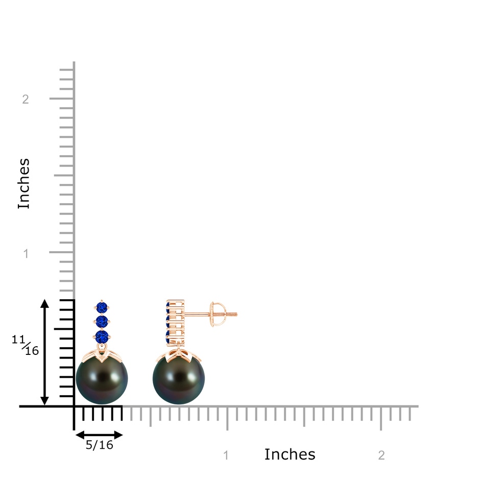 9mm AAAA Tahitian Pearl Earrings with Graduated Sapphire in Rose Gold product image