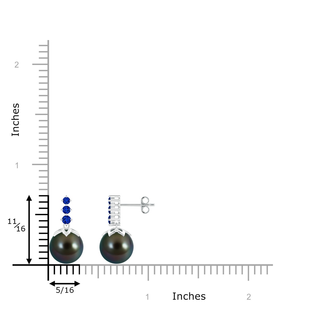 9mm AAAA Tahitian Pearl Earrings with Graduated Sapphire in S999 Silver Product Image