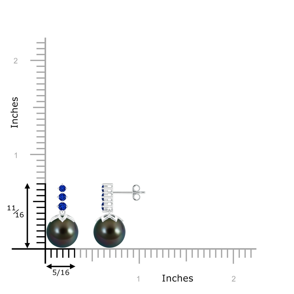 9mm AAAA Tahitian Pearl Earrings with Graduated Sapphire in S999 Silver product image