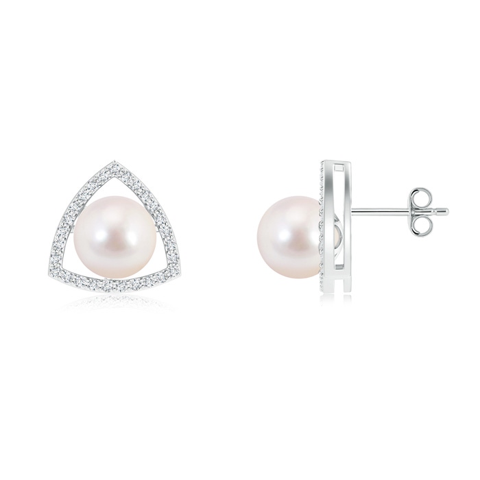 8mm AAAA Floating Akoya Cultured Pearl Stud Earrings in S999 Silver