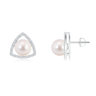 8mm AAAA Floating Akoya Cultured Pearl Stud Earrings in White Gold