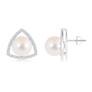 10mm AAA Floating Freshwater Cultured Pearl Stud Earrings in White Gold