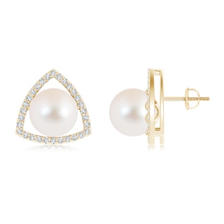 10mm AAA Floating Freshwater Cultured Pearl Stud Earrings in Yellow Gold