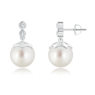 9mm AAA South Sea Cultured Pearl Drop Earrings with Twin Diamonds in White Gold