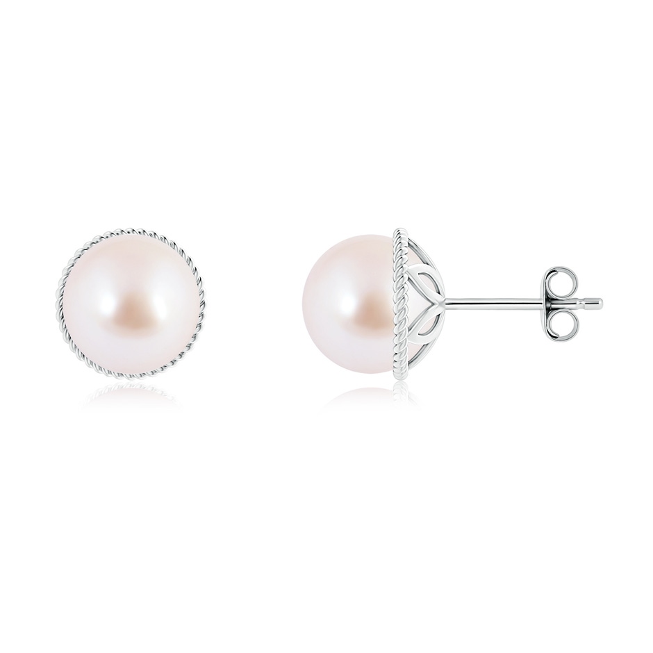 8mm AAA Japanese Akoya Pearl Earrings with Twisted Rope Frame in S999 Silver 