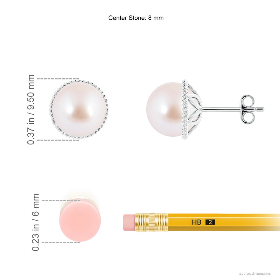 8mm AAA Japanese Akoya Pearl Earrings with Twisted Rope Frame in S999 Silver ruler