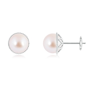 8mm AAA Japanese Akoya Pearl Earrings with Twisted Rope Frame in White Gold