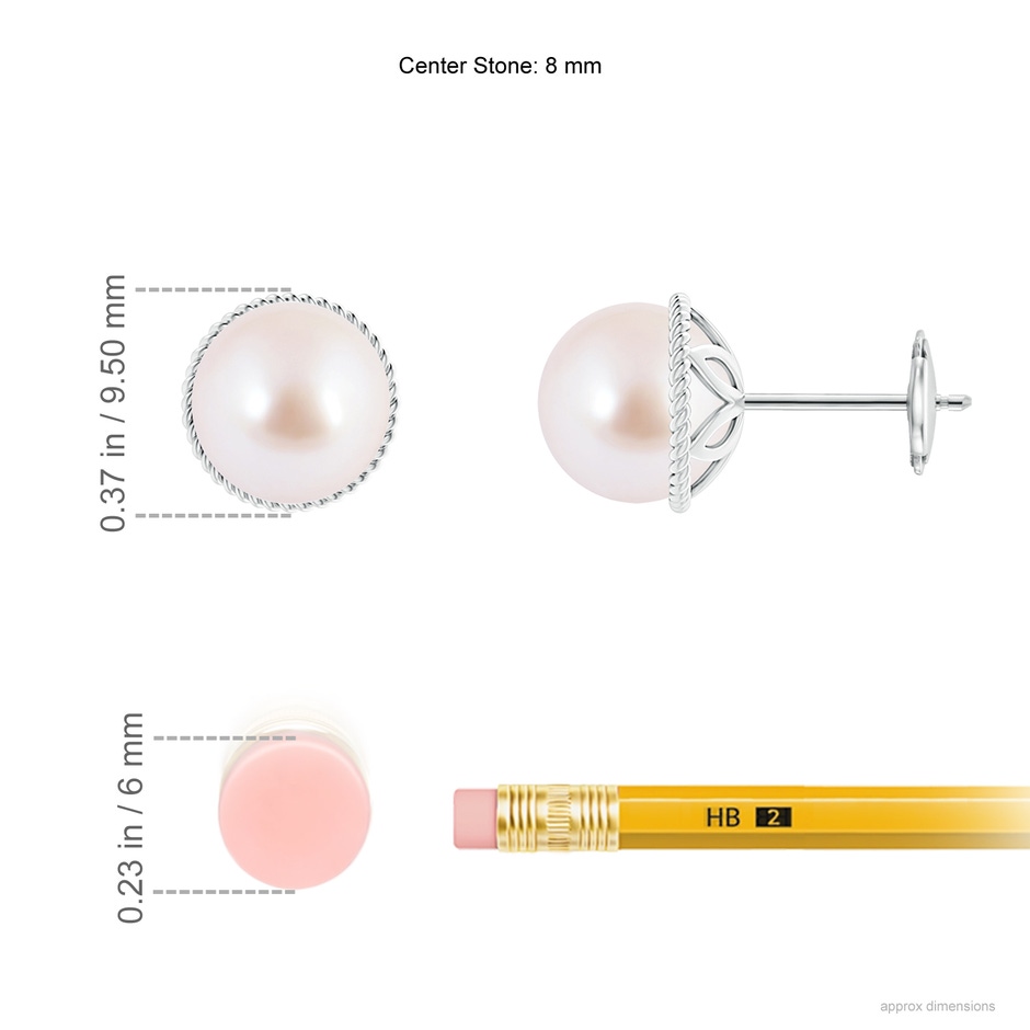 8mm AAA Japanese Akoya Pearl Earrings with Twisted Rope Frame in White Gold ruler