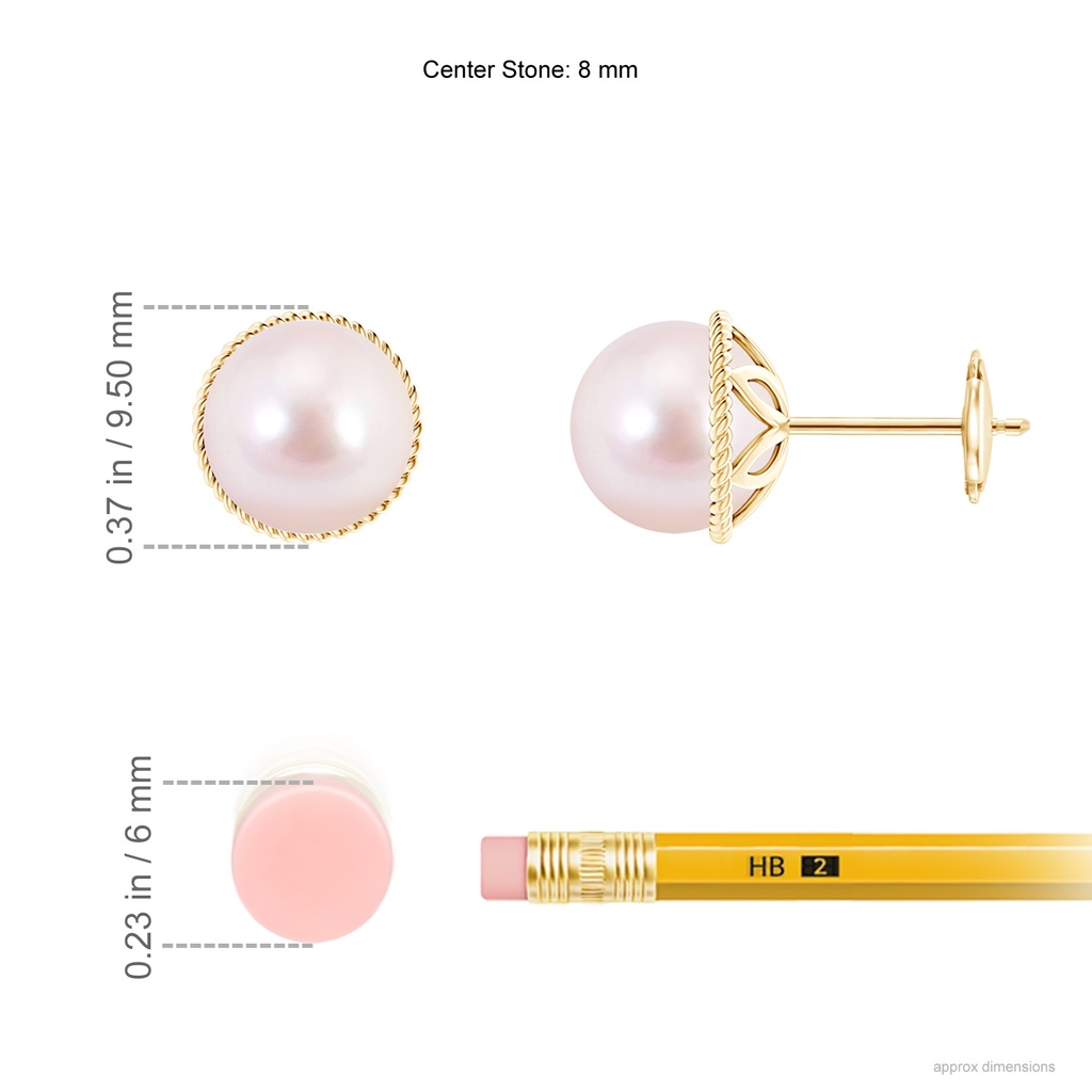 8mm AAAA Japanese Akoya Pearl Earrings with Twisted Rope Frame in 9K Yellow Gold Product Image