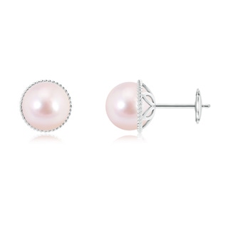 8mm AAAA Japanese Akoya Pearl Earrings with Twisted Rope Frame in White Gold