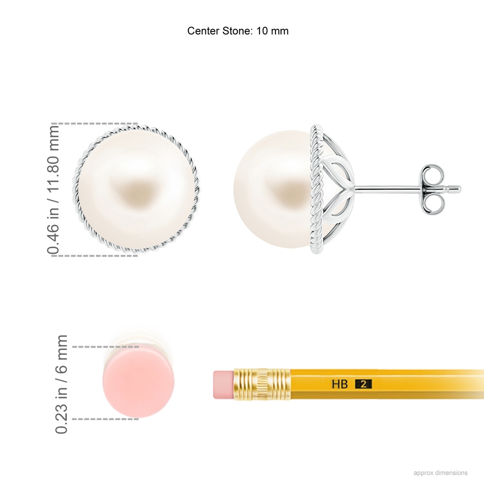 10mm AAA Freshwater Pearl Earrings with Twisted Rope Frame in S999 Silver ruler