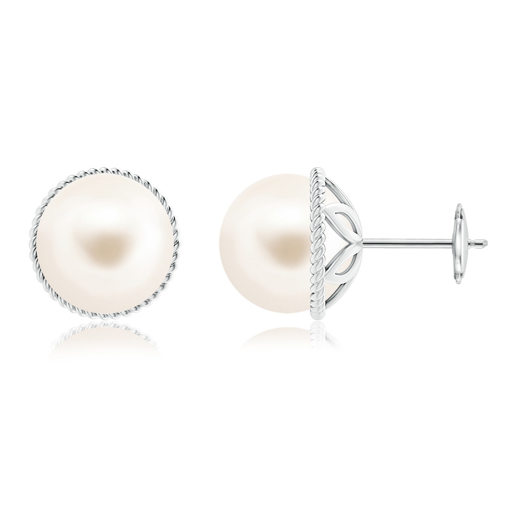 10mm AAA Freshwater Pearl Earrings with Twisted Rope Frame in White Gold