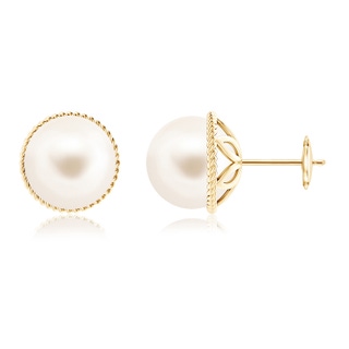 10mm AAA Freshwater Pearl Earrings with Twisted Rope Frame in Yellow Gold