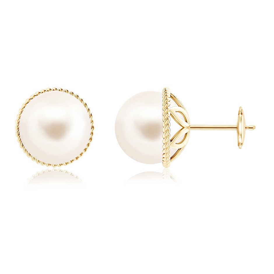 10mm AAA Freshwater Pearl Earrings with Twisted Rope Frame in Yellow Gold 