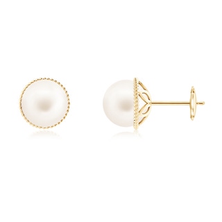 8mm AA Freshwater Pearl Earrings with Twisted Rope Frame in 9K Yellow Gold