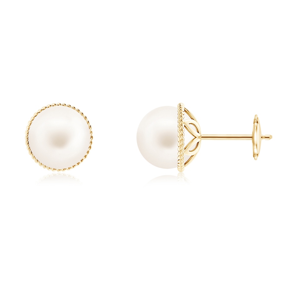 8mm AA Freshwater Pearl Earrings with Twisted Rope Frame in Yellow Gold 