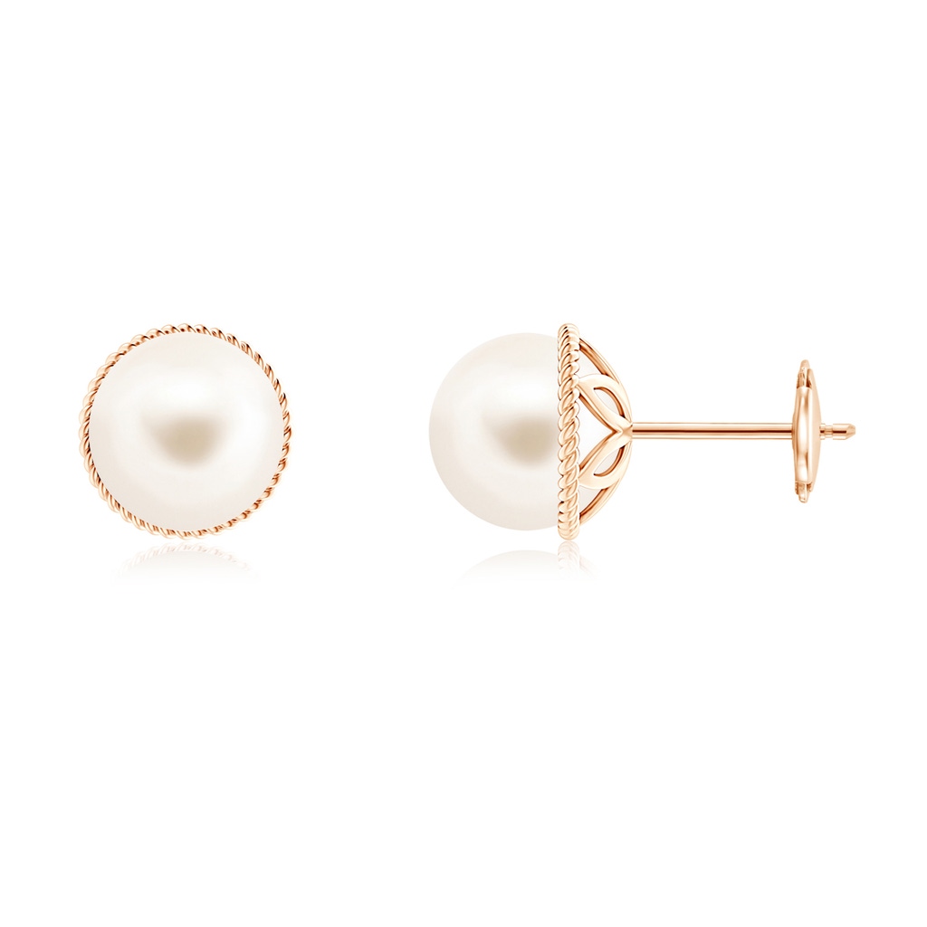 8mm AAA Freshwater Pearl Earrings with Twisted Rope Frame in Rose Gold
