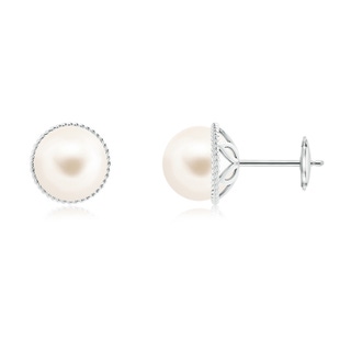 8mm AAA Freshwater Pearl Earrings with Twisted Rope Frame in White Gold