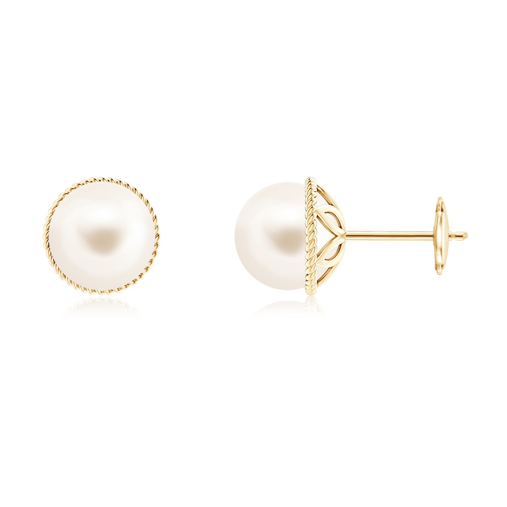 8mm AAA Freshwater Pearl Earrings with Twisted Rope Frame in Yellow Gold