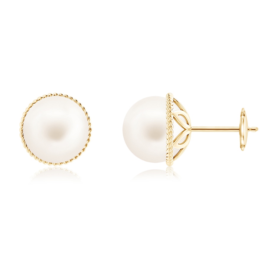 9mm AA Freshwater Pearl Earrings with Twisted Rope Frame in Yellow Gold 