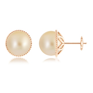 10mm AA Golden South Sea Pearl Earrings with Rope Frame in Rose Gold
