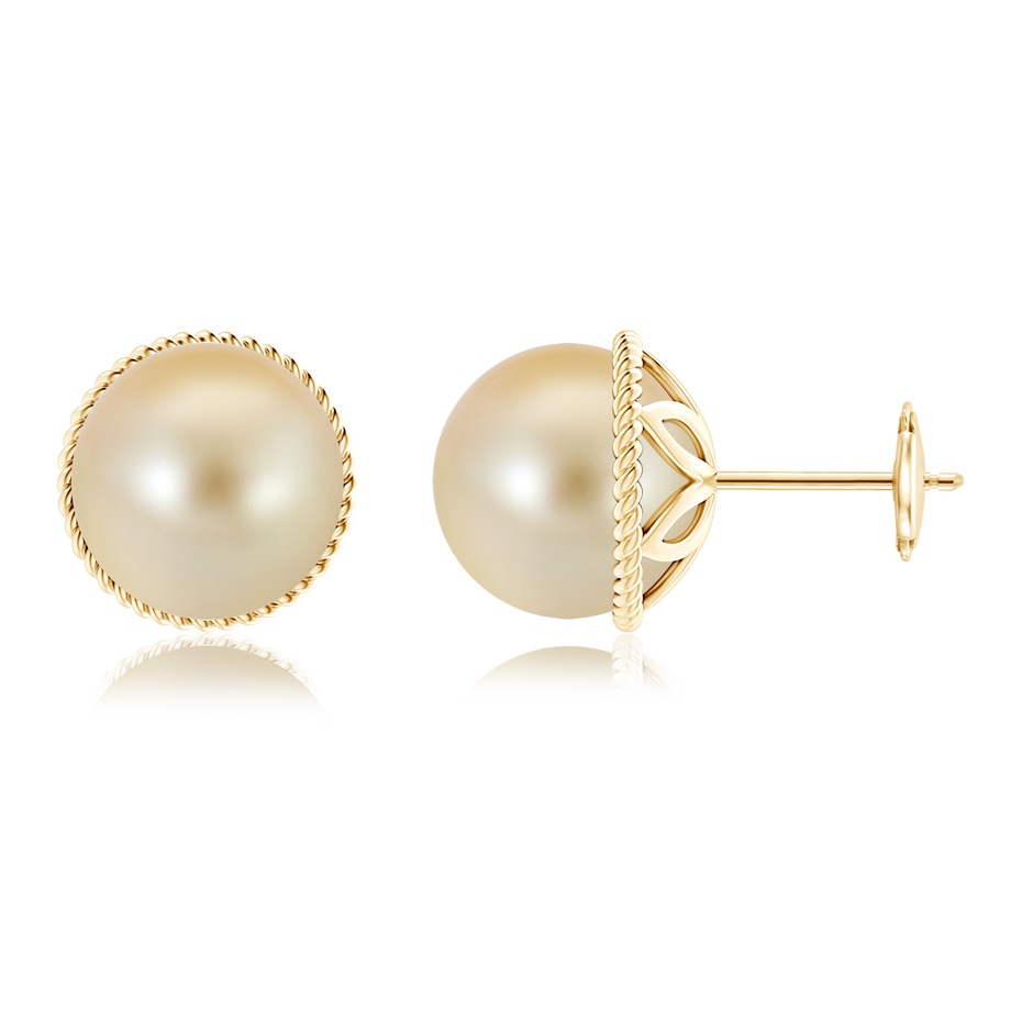 10mm AAA Golden South Sea Pearl Earrings with Rope Frame in Yellow Gold 