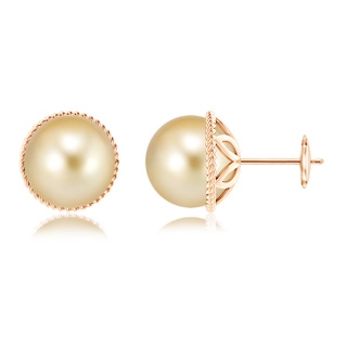 10mm AAAA Golden South Sea Pearl Earrings with Rope Frame in Rose Gold