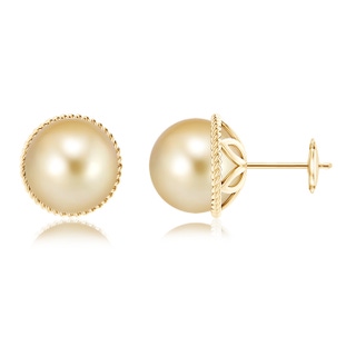 10mm AAAA Golden South Sea Pearl Earrings with Rope Frame in Yellow Gold