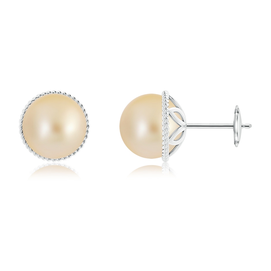 9mm AA Golden South Sea Pearl Earrings with Rope Frame in 9K White Gold 