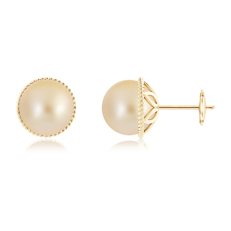 9mm AA Golden South Sea Pearl Earrings with Rope Frame in 9K Yellow Gold 