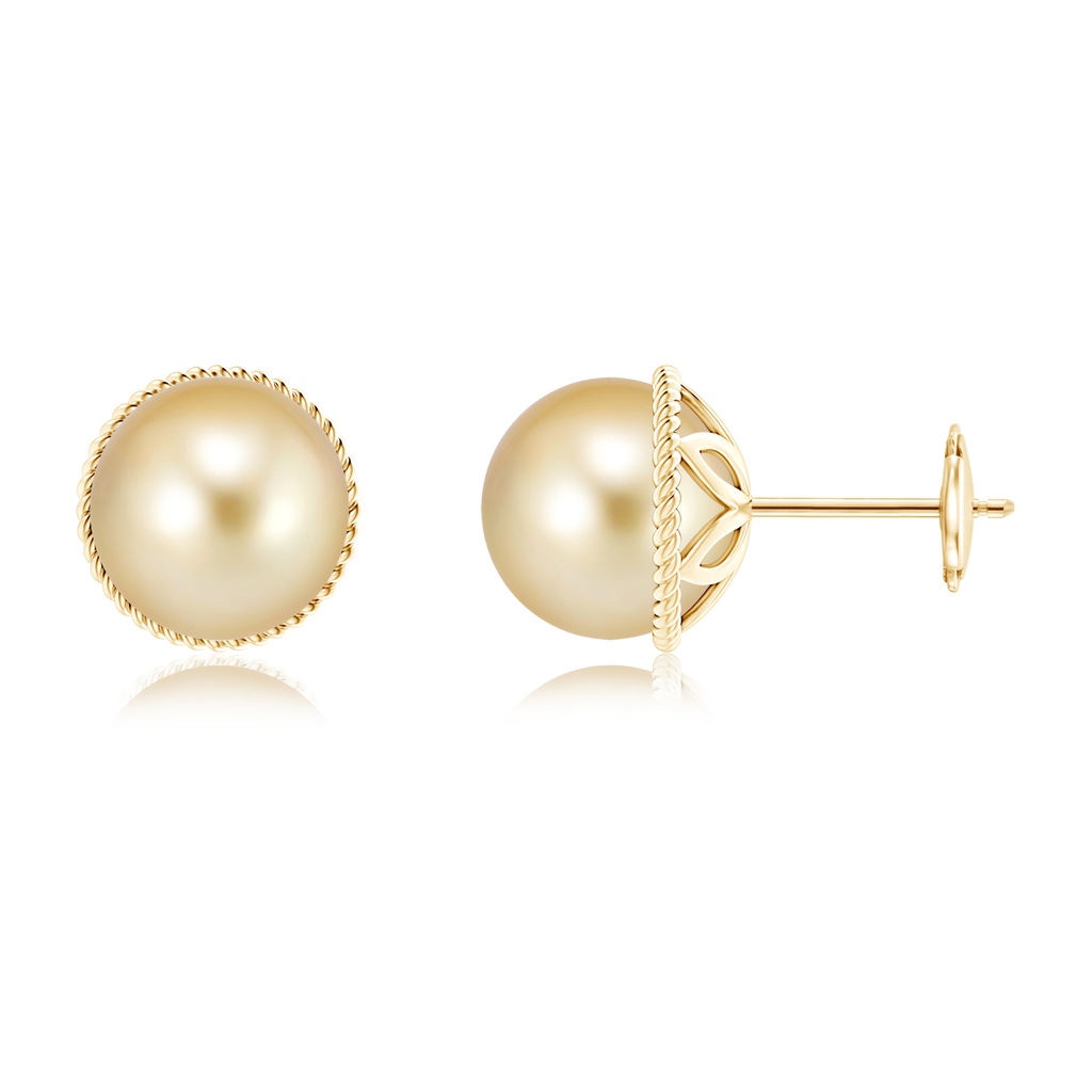 9mm AAAA Golden South Sea Pearl Earrings with Rope Frame in Yellow Gold