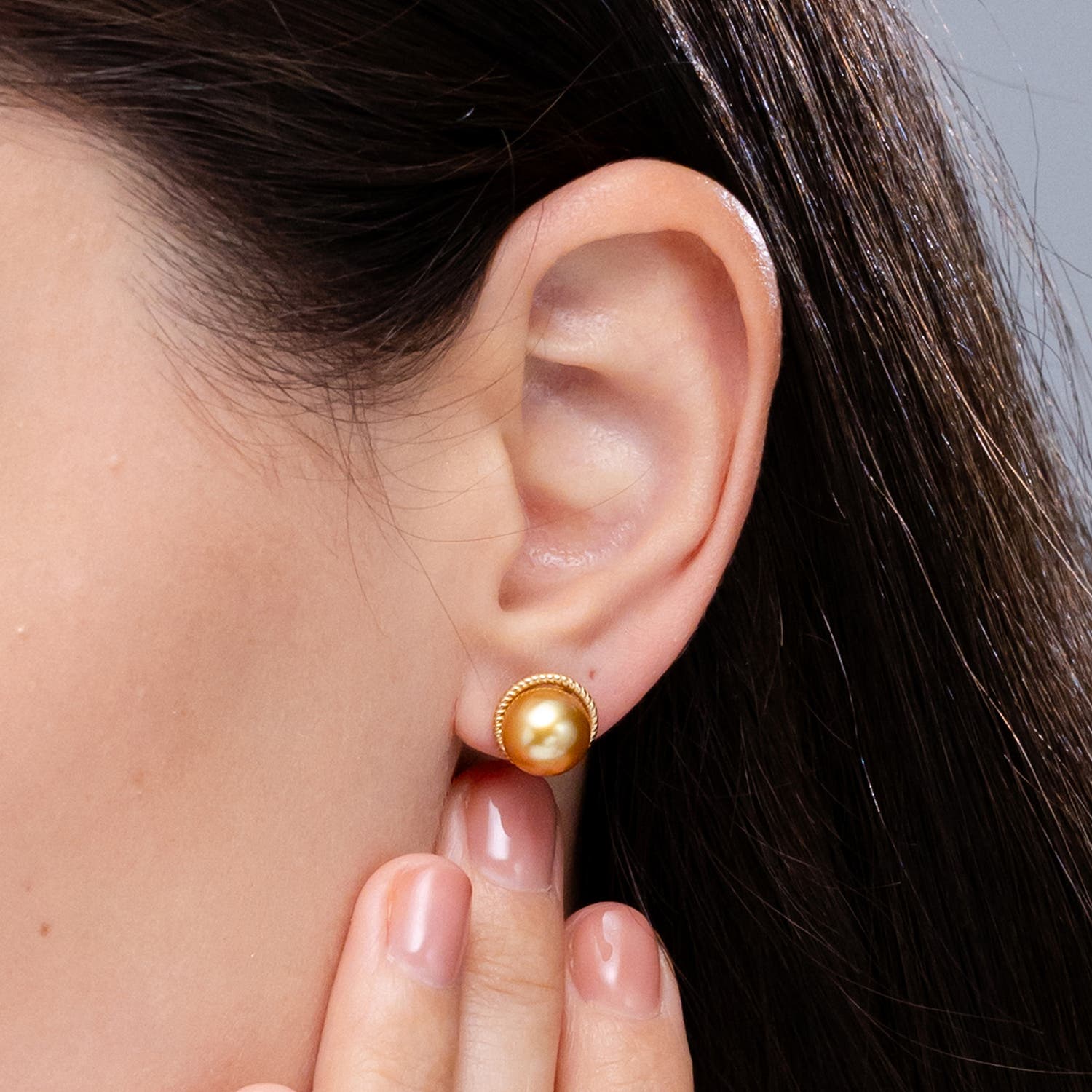 Golden South Sea Pearl Earrings with Rope Frame | Angara Golden South Sea Pearl Earrings with Rope Frame | Angara